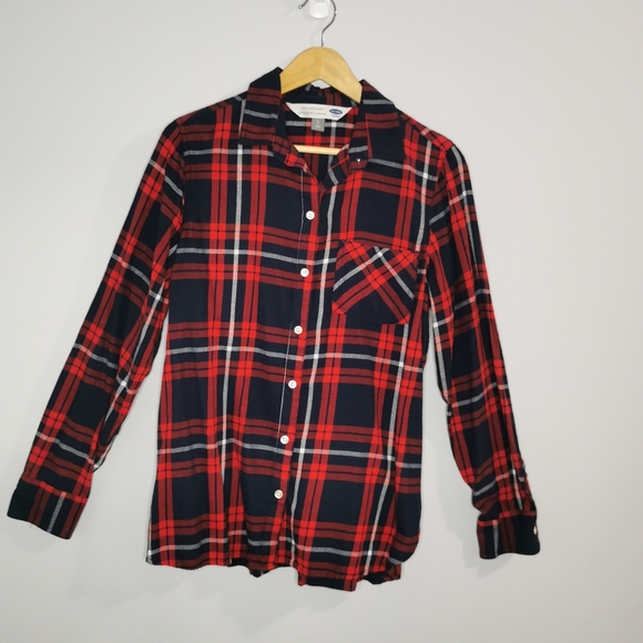 OLD NAVY Blue & Red Plaid Long Sleeve Button Down Shirt - Picture 1 of 4
